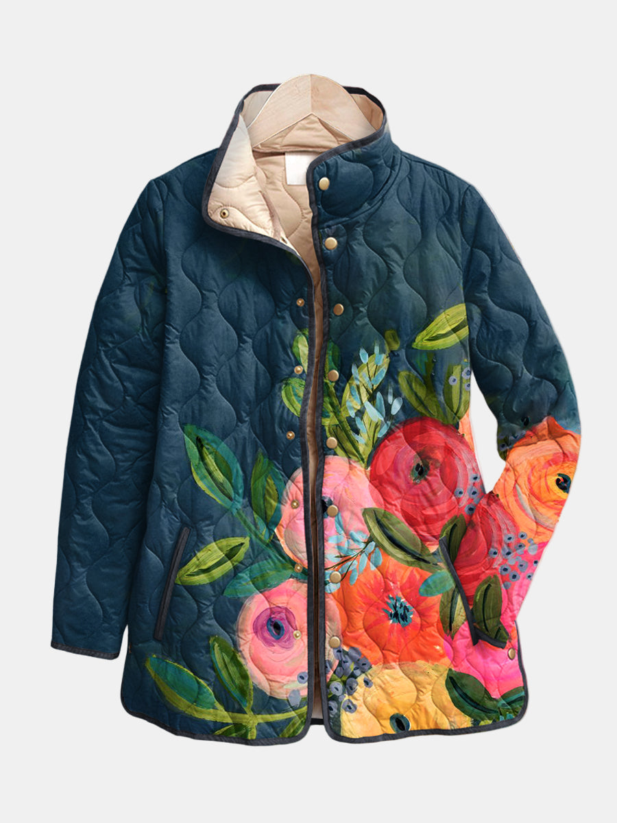 Amaya | Quilted Jacket with Retro Floral Print