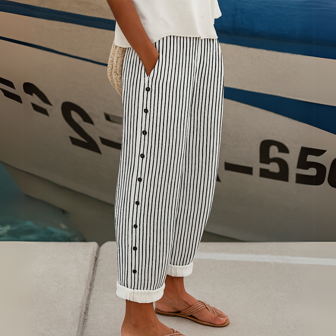 Kate | Elegant Striped Buttoned Pants