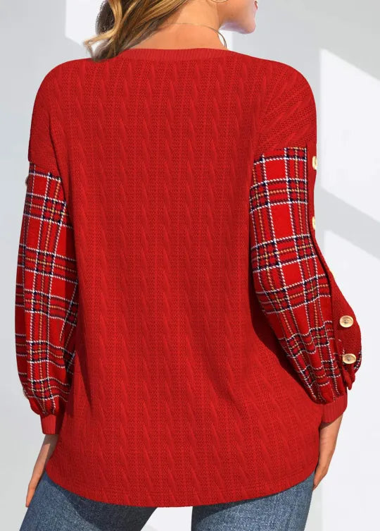 Ida | Red Checkered Sleeve Sweater