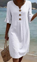 Camille | Elegant Buttoned Linen and Cotton Dress