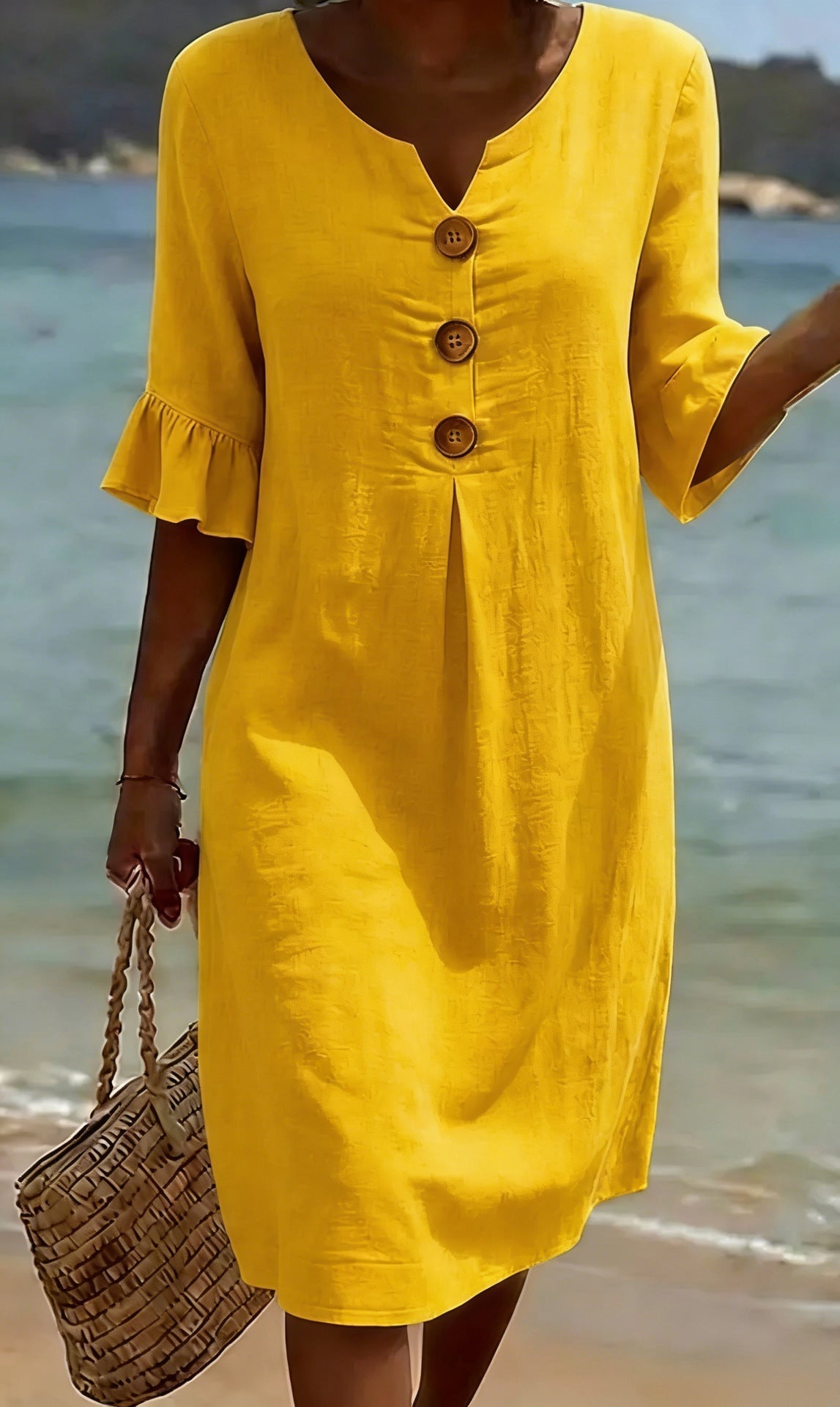 Camille | Elegant Buttoned Linen and Cotton Dress