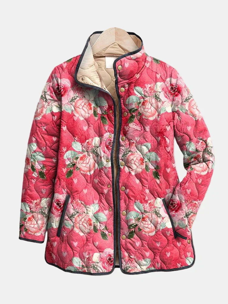 Freya | Elegant Pink Floral Quilted Jacket