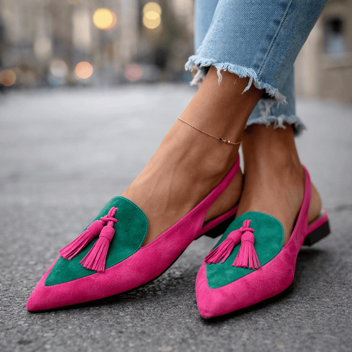Lorena | Bicolor Suede & Pompon Flat Mules