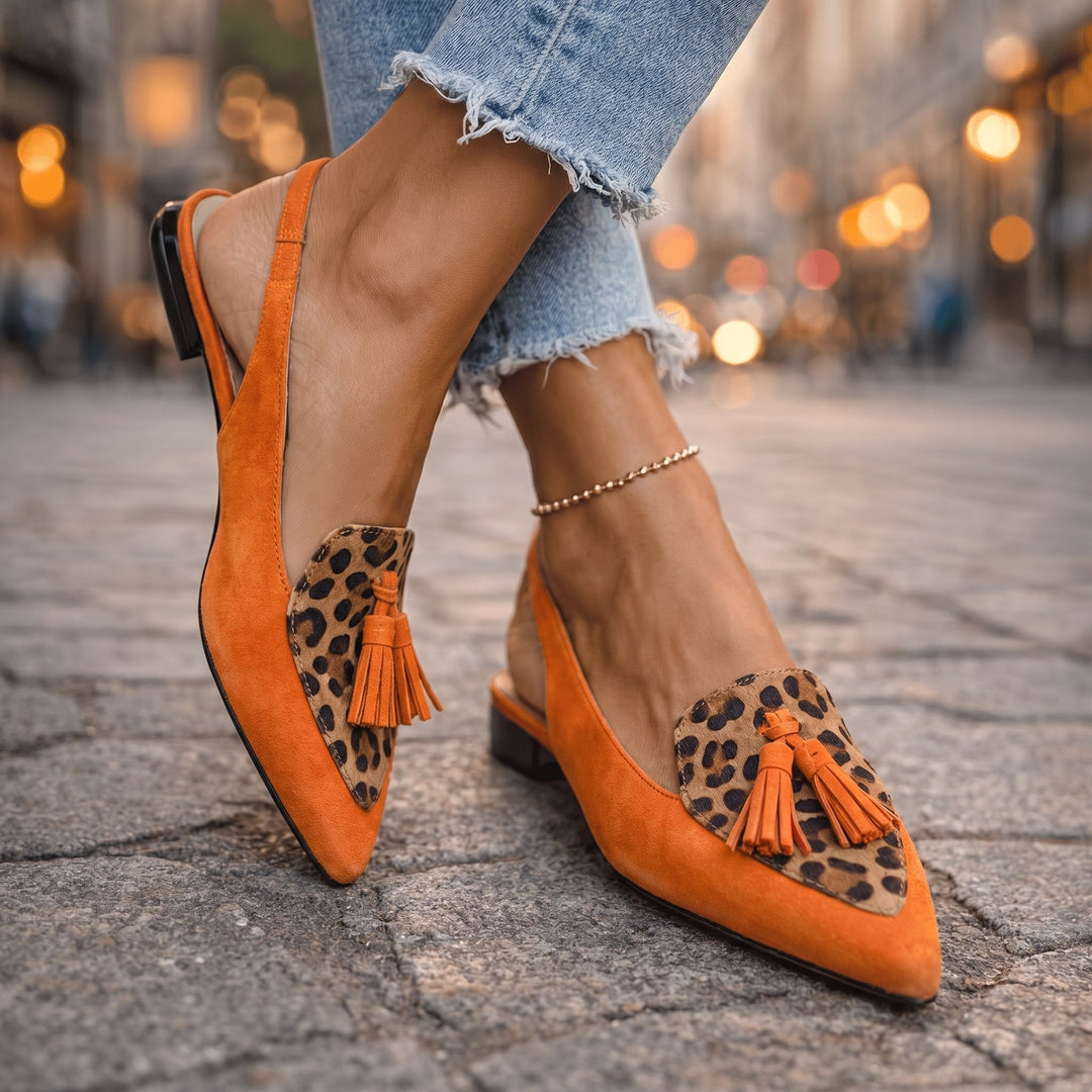Lorena | Bicolor Suede & Pompon Flat Mules