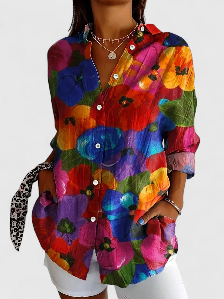 Anica - Vibrant Artistic Blouse with Buttons