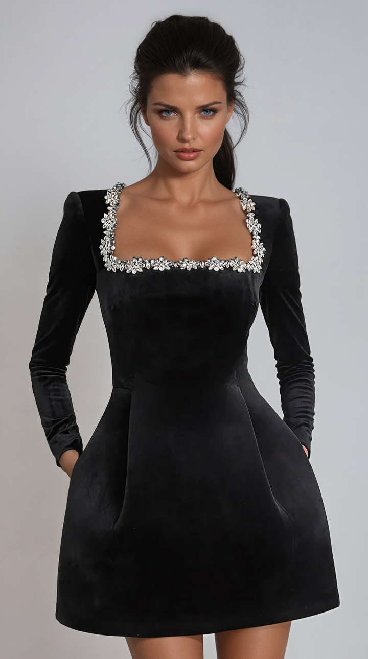 Véronique | Mini Velvet Dress with Embellishments